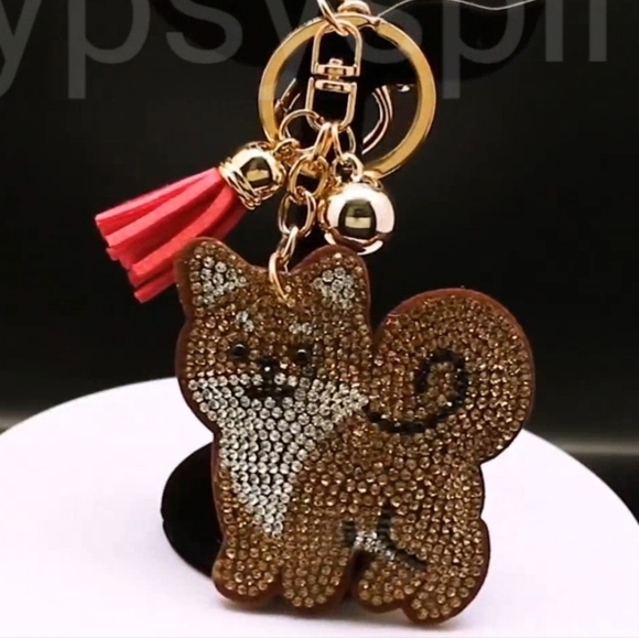 Bling Shibu Dog Crystal Rhinestone Keychain Bag Charm With Pink Tassel - Picture 15 of 15